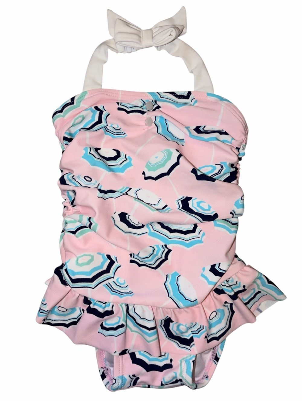 Janie and Jack Pink Umbrella Print Ruffle Swimsuit 6-12M Beach Bungalow Halter